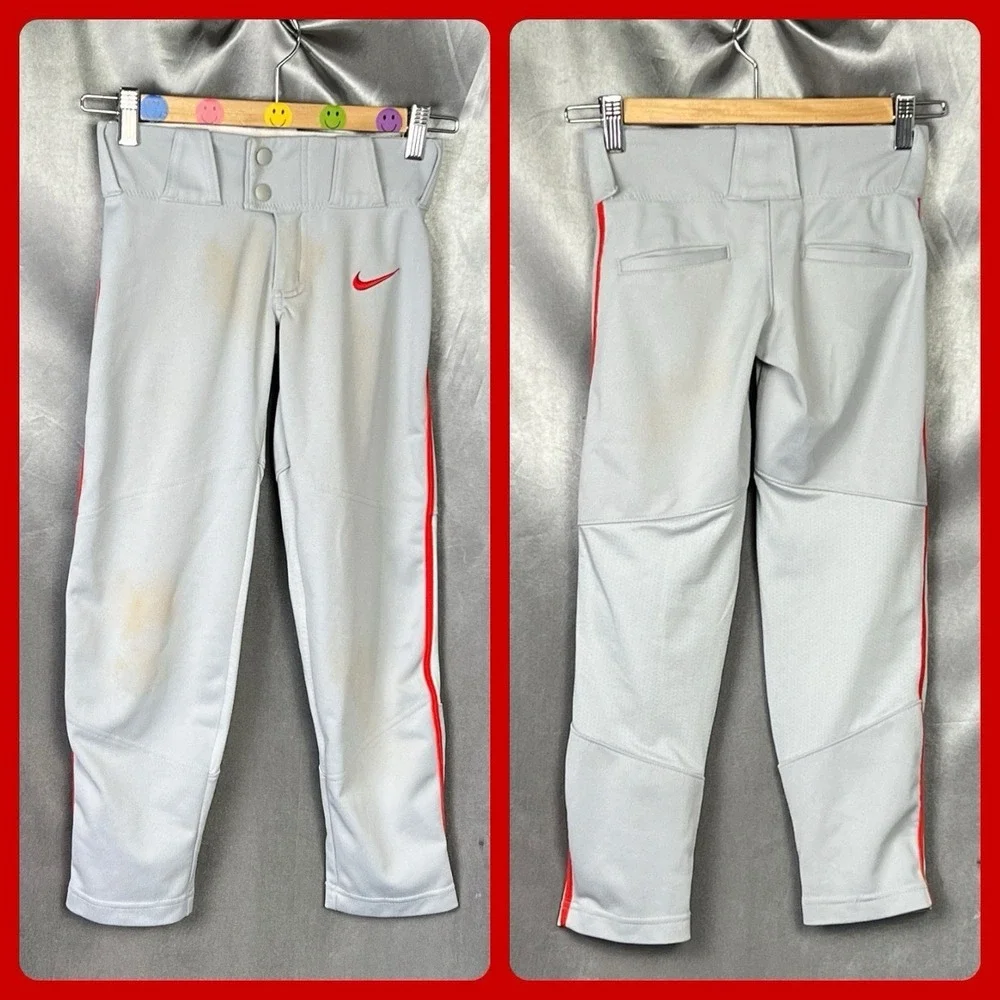 Nike Boys Vapor Select Baseball Pants Gray Red Piping XS -BQ6443-056 Youth Gear‎